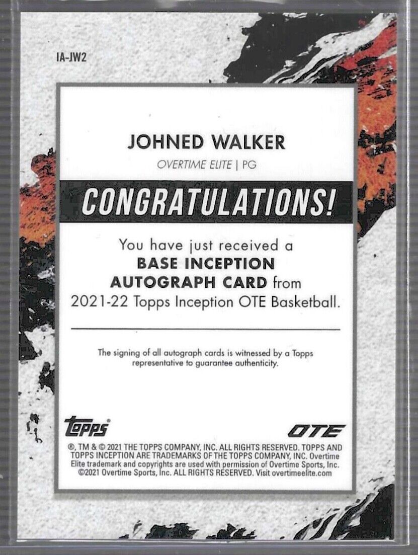 JOHNED WALKER 2020-21 TOPPS INCEPTION OTE PROSPECT ON CARD AUTO #D 179/200