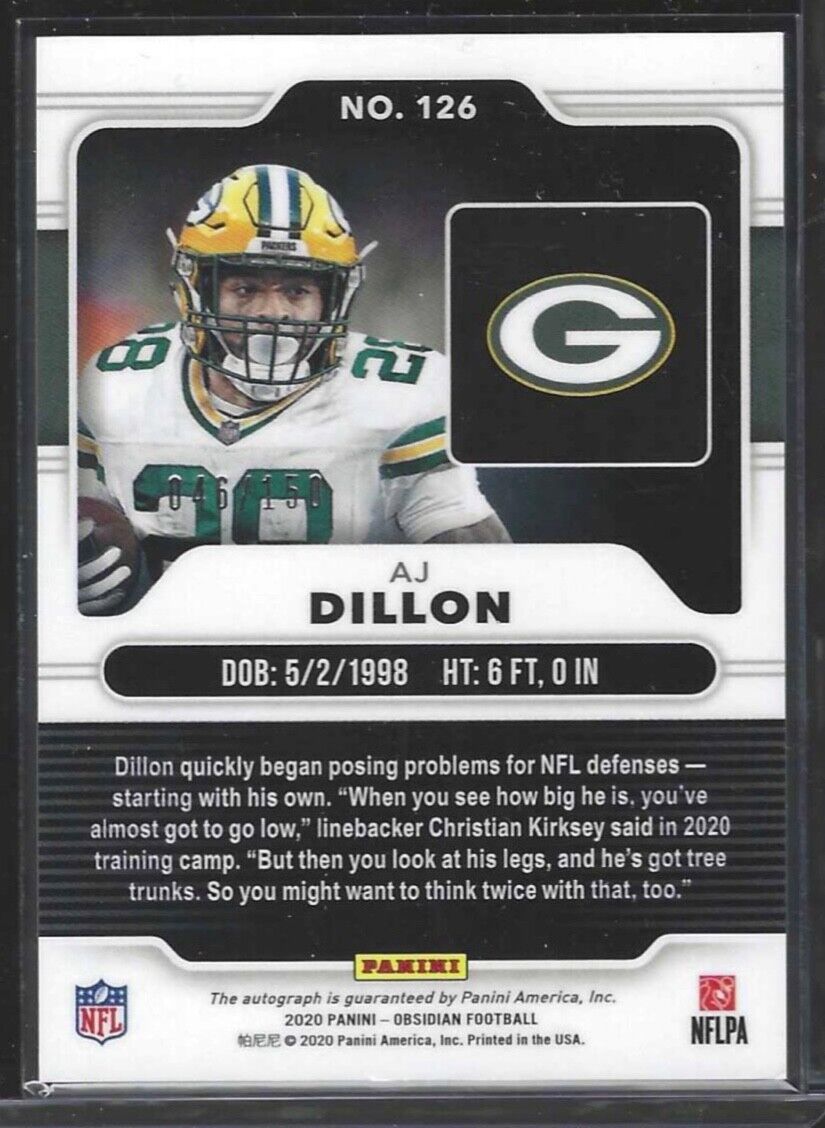 AJ DILLON 2020 PANINI OBSIDIAN SILVER ETCH ROOKIE AUTO RC #D 46/150
