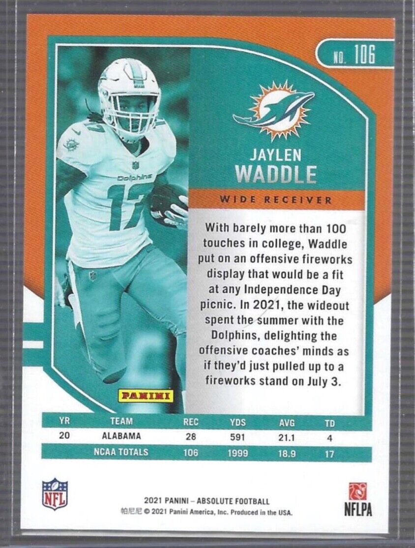 JAYLEN WADDLE 2021 PANINI ABSOLUTE BLUE FOIL ROOKIE RC #D 48/99
