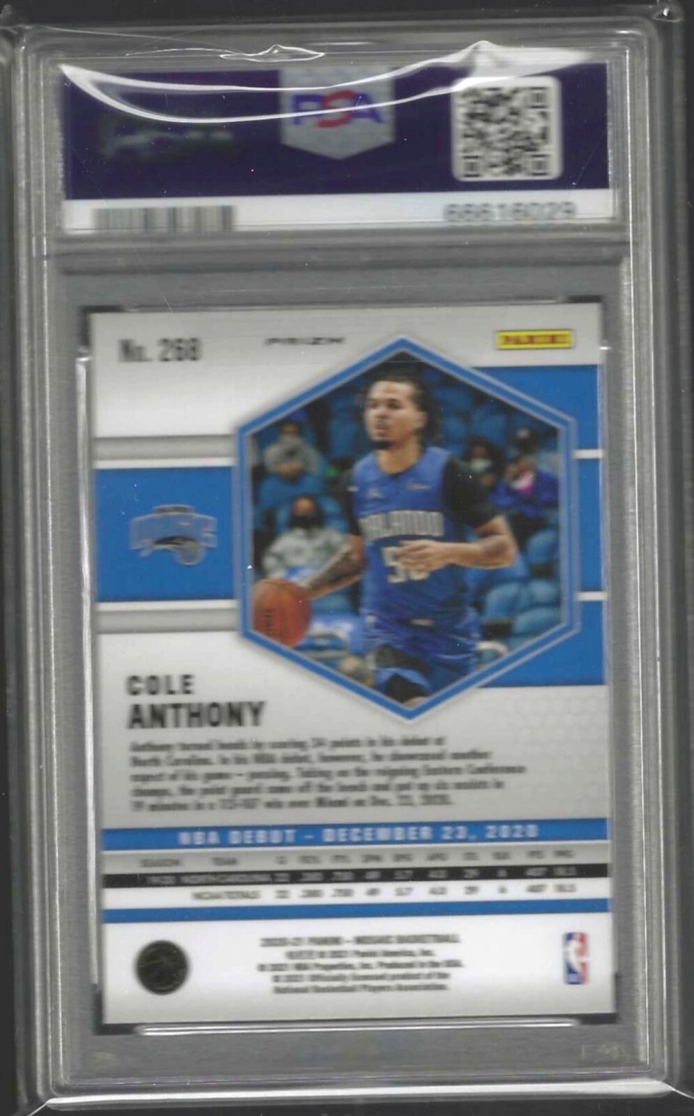 COLE ANTHONY 2020-21 PANINI MOSAIC BLUE REACTIVE PRIZM RC #268 PSA 10 GEM POP 4