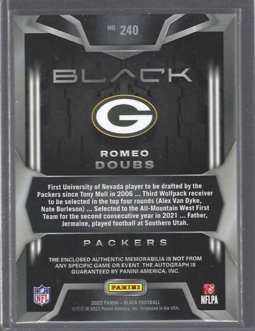 ROMEO DOUBS 2022 PANINI BLACK RPA ROOKIE PATCH AUTO RC #D 078/199