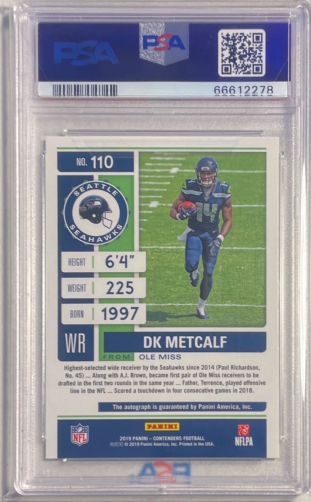 DK METCALF 2019 CONTENDERS TEAM HELMET VARIATION AUTO RC #110 PSA 10 GEM POP 20