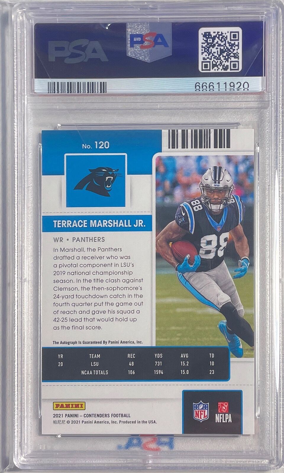 TERRACE MARSHALL JR. 2021 CONTENDERS CHAMPIONSHIP AUTO RC #D 36/49 PSA 9 POP 2