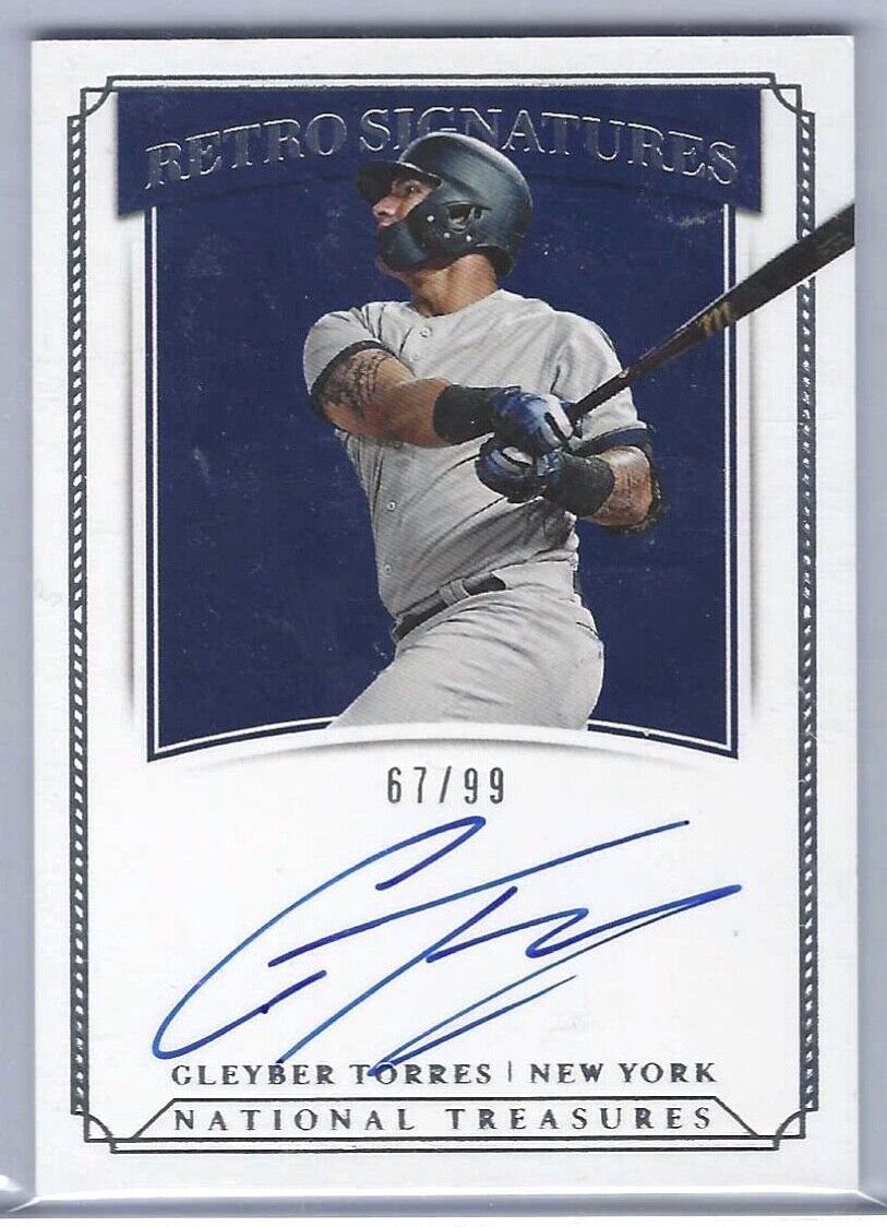 GLEYBER TORRES 2019 NATIONAL TREASURES RETRO SIGNATURES ON CARD AUTO #D 67/99