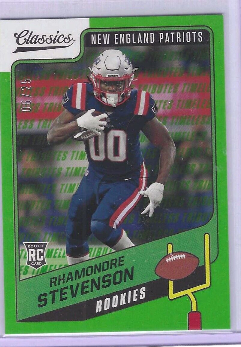 RHAMONDRE STEVENSON 2021 PANINI CLASSICS TIMELESS TRIBUTES GREEN RC #D 06/25