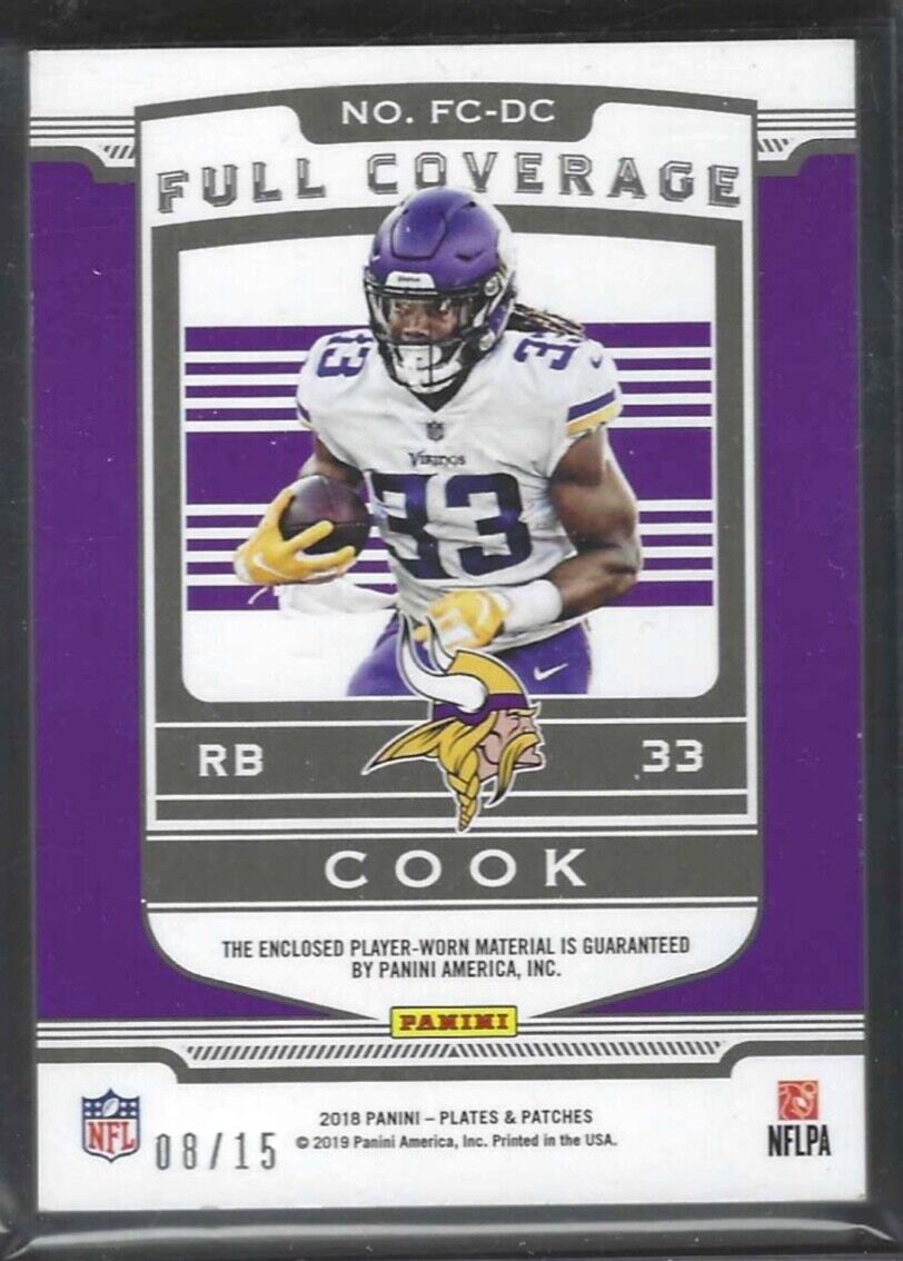 DALVIN COOK 2018 PANINI PLATES & PATCHES PURPLE FULL COVERAGE JUMBO PATCH #D /15