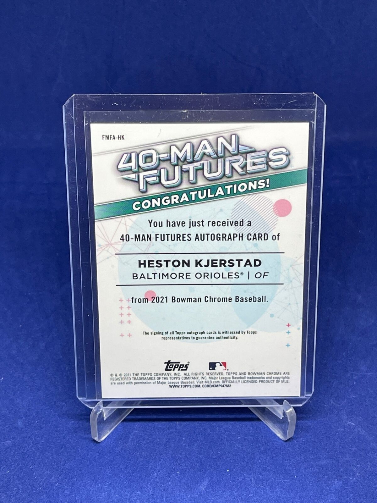 HESTON KJERSTAD 2021 BOWMAN CHROME 40 MAN FUTURES REFRACTOR AUTO PROSPECT #D /99
