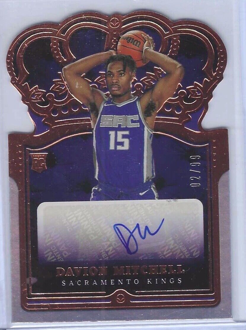 DAVION MITCHELL 2021-21 PANINI CROWN ROYALE DIE CUT ROOKIE AUTO RC #D 02/99