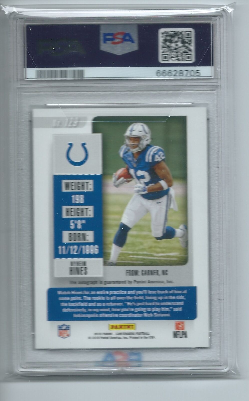 NYHEIM HINES 2018 PANINI CONTENDERS ROOKIE TICKET CRACKED ICE AUTO RC /24 PSA 9