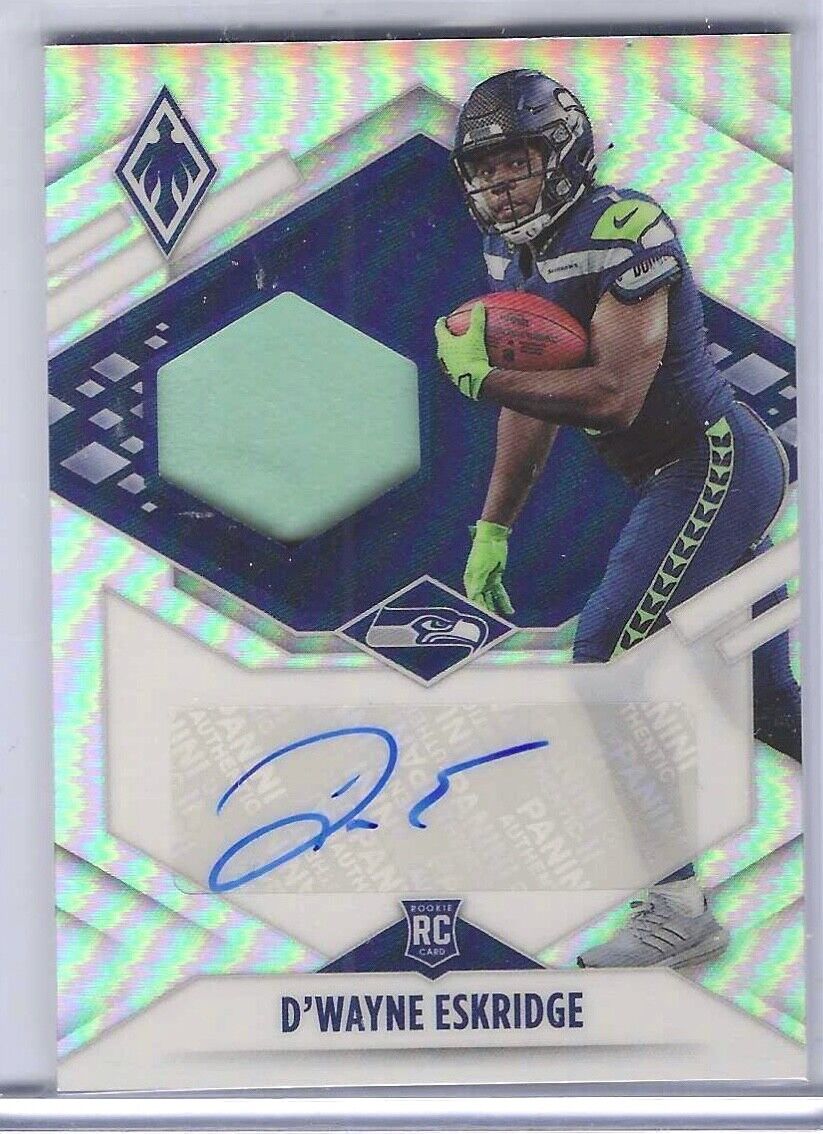 DWAYNE ESKRIDGE 2021 PANINI PHOENIX SILVER PRIZM ROOKIE PATCH AUTO RC #D 133/299