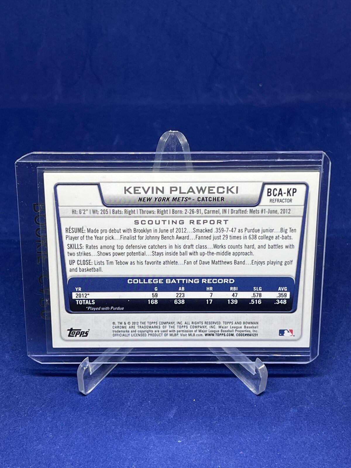KEVIN PLAWECKI 2012 BOWMAN CHROME 1ST BOWMAN REFRACTOR AUTO PROSPECT