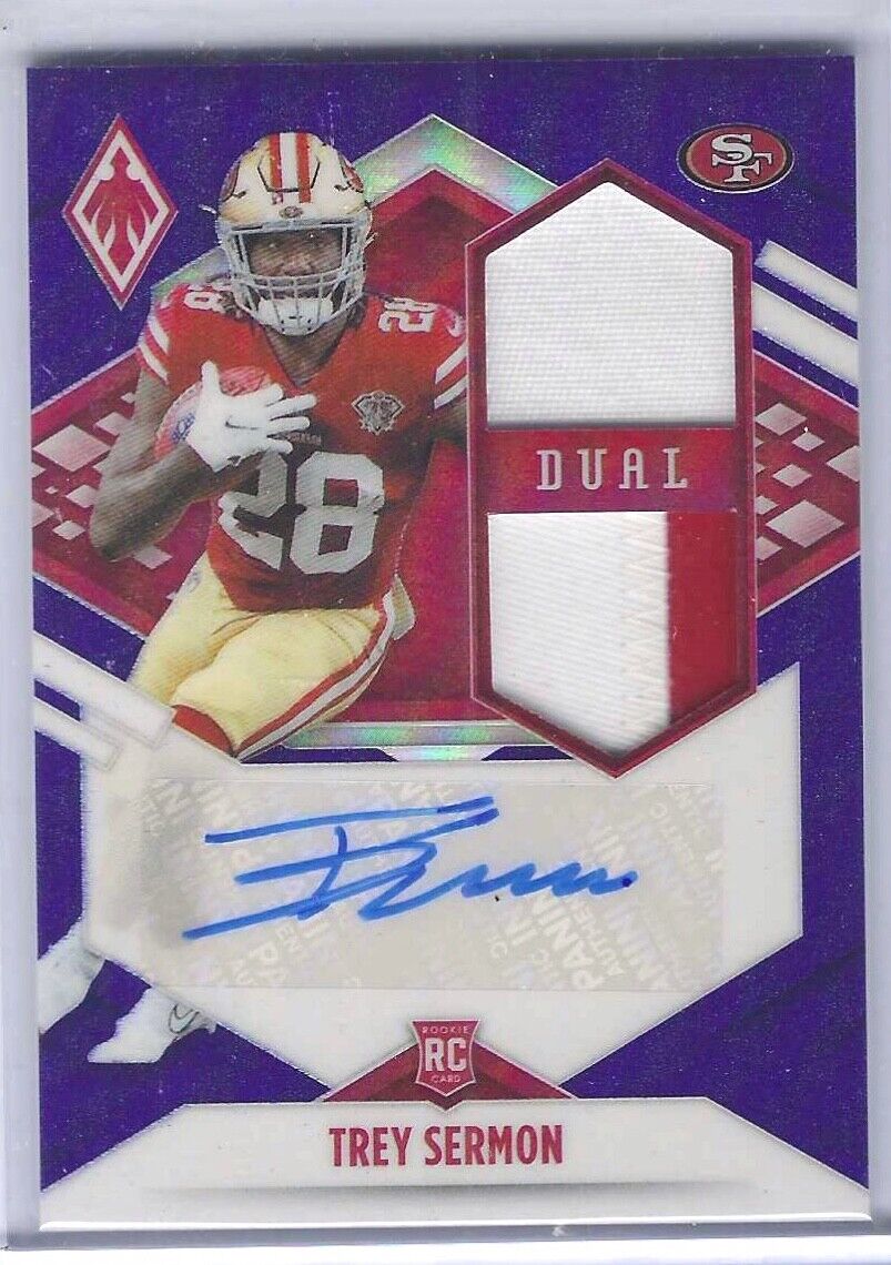 TREY SERMON 2021 PANINI PHOENIX BLUE PRIZM ROOKIE DUAL PATCH AUTO RC #D 07/50