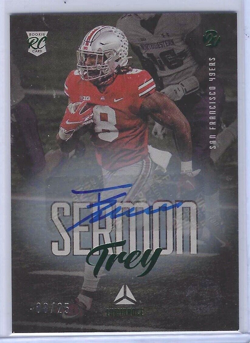 TREY SERMON 2021 PANINI LUMINANCE GREEN FOIL ROOKIE AUTO RC #D 08/25