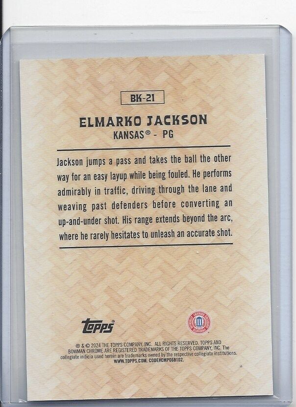 ELMARKO JACKSON 2023-24 BOWMAN CHROME UNIVERSITY BIG KAHUNA CASE HIT SSP #21