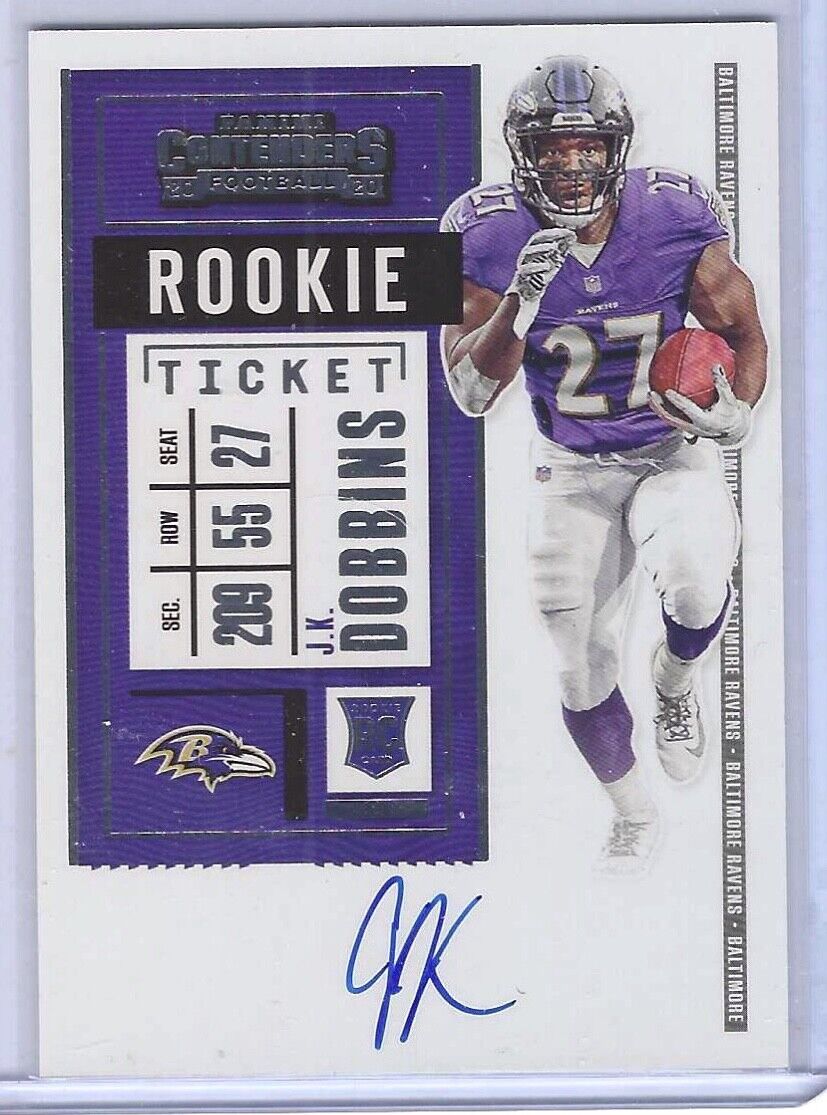 JK DOBBINS 2020 PANINI CONTENDERS ROOKIE TICKET ON CARD AUTO RC #123