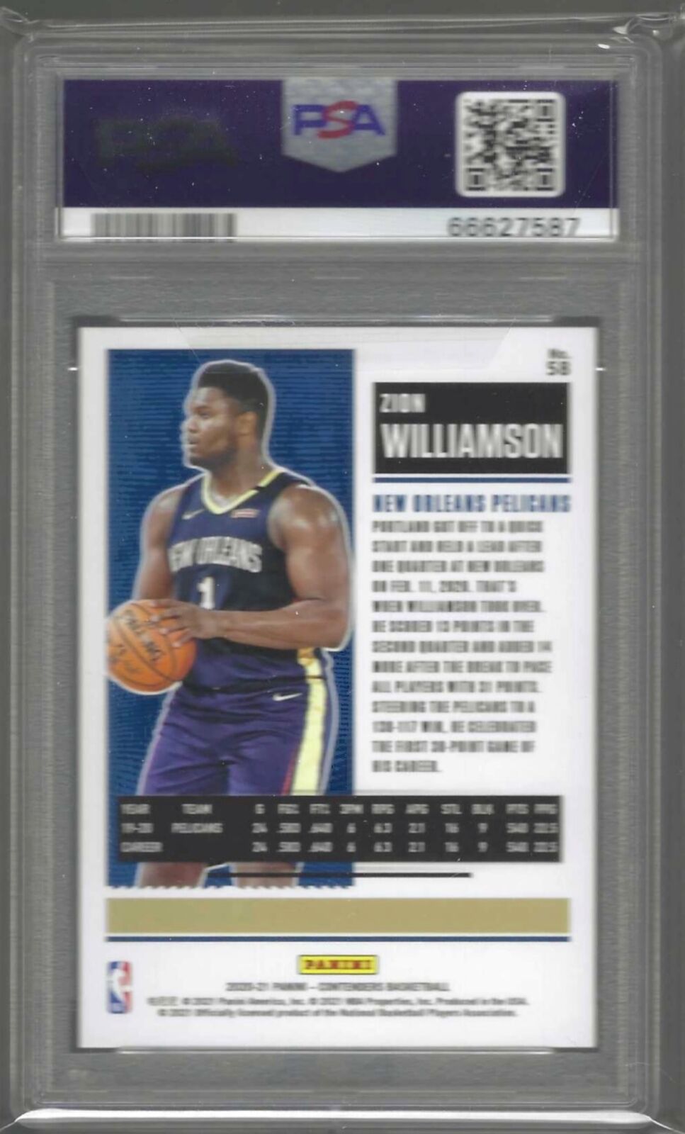 ZION WILLIAMSON 2020-21 PANINI CONTENDERS PLAYOFF TICKET /249 PSA 10 MINT POP 2