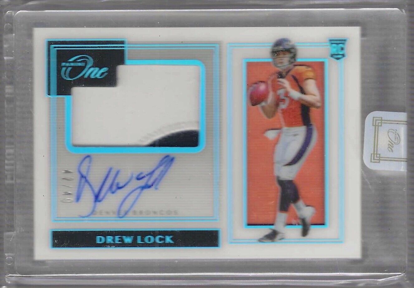 DREW LOCK 2019 PANINI ONE PREMIUM BLUE PLATINUM ROOKIE PATCH AUTO RC #D 42/49