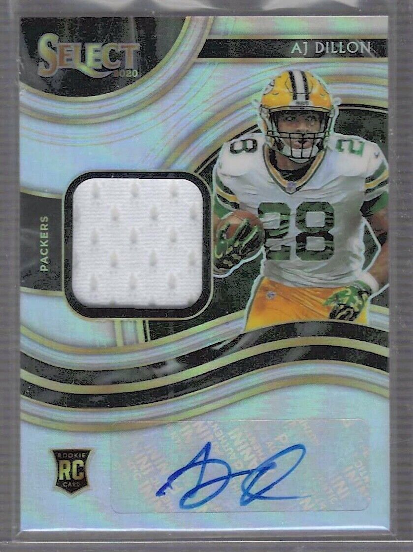 AJ DILLON 2020 PANINI SELECT SILVER PRIZM ROOKIE JERSEY AUTO RC #D 165/199