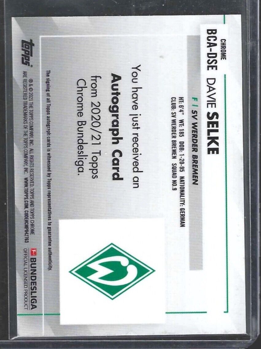 DAVIE SELKE 2020-21 TOPPS CHROME BUNDESLIGA SILVER REFRACTOR AUTO #BCA-DSE