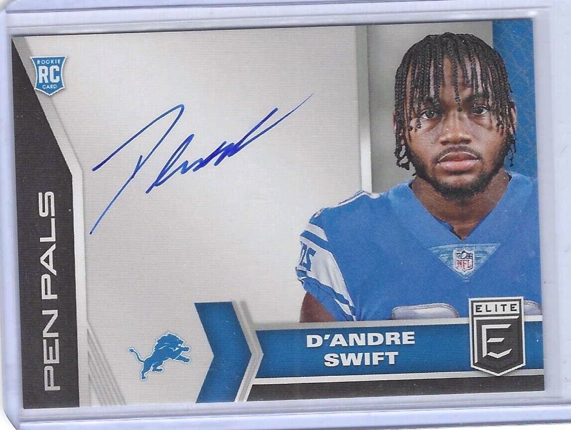 D'ANDRE SWIFT 2020 PANINI DONRUSS ELITE PEN PALS BLUE INK ROOKIE AUTO RC #PP15