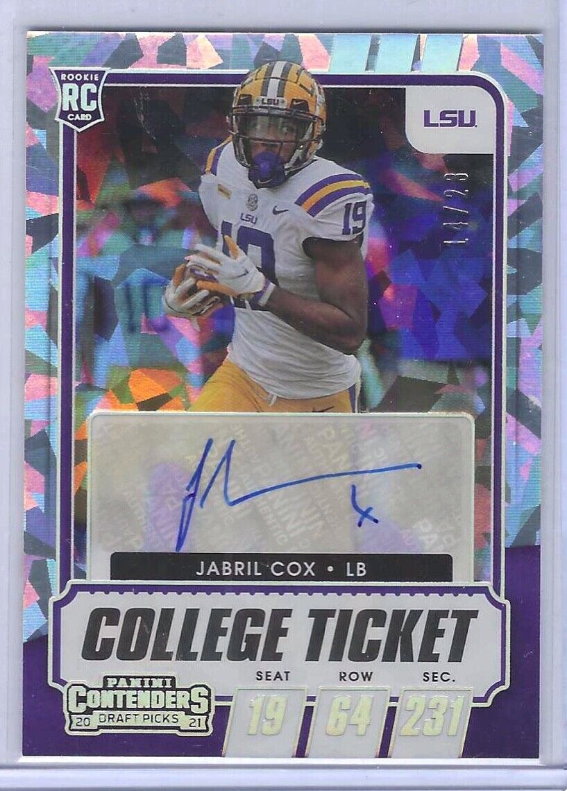 JABRIL COX 2021 PANINI CONTENDERS COWBOYS LSU CRACKED ICE AUTO RC #D 14/23