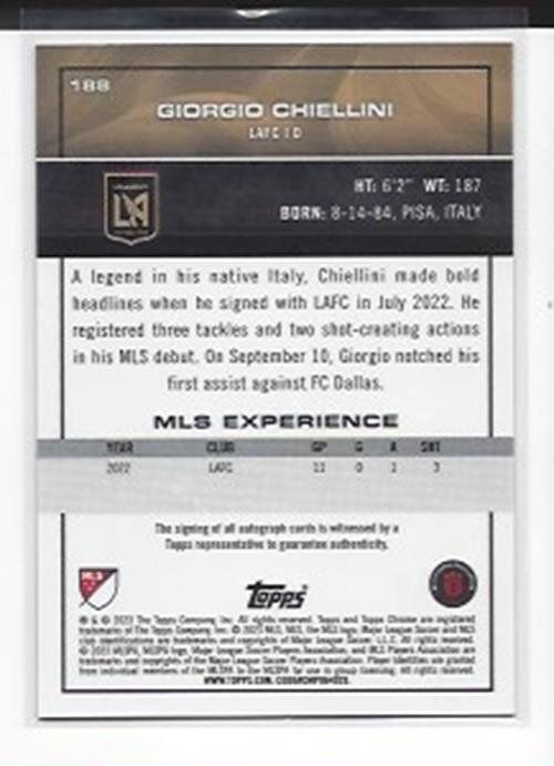 GIORGIO CHIELLINI 2023 TOPPS CHROME MLS GREEN REFRACTOR AUTO #D 5/99