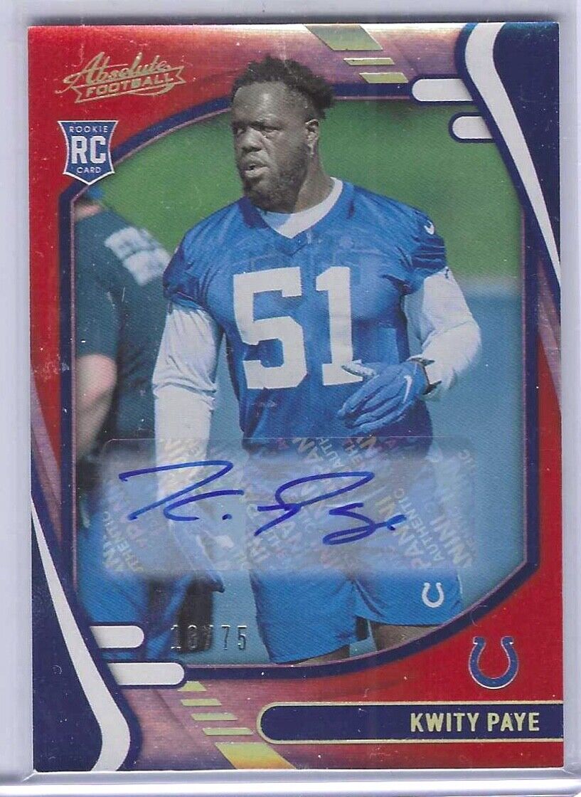 KWITY PAYE 2021 PANINI ABSOLUTE ORANGE SPECTRUM ROOKIE AUTO RC #D 18/75