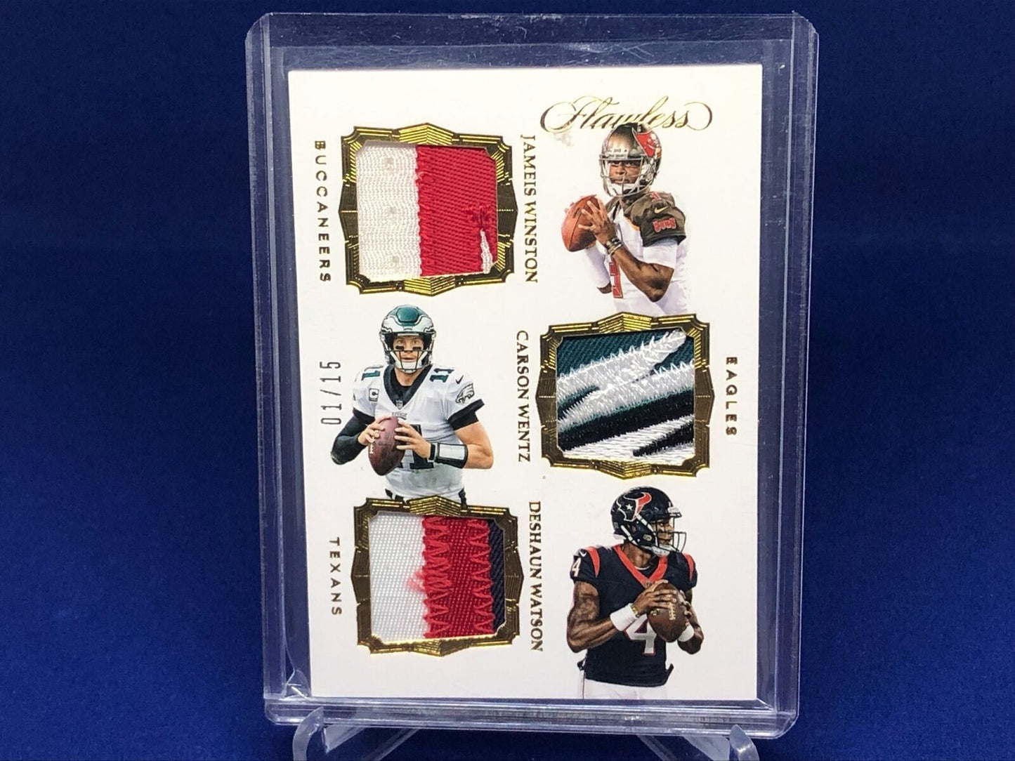 DESHAUN WATSON JAMEIS WINSTON WENTZ 2017 FLAWLESS TRIPLE 5 CLR PATCH RC #D 1/15