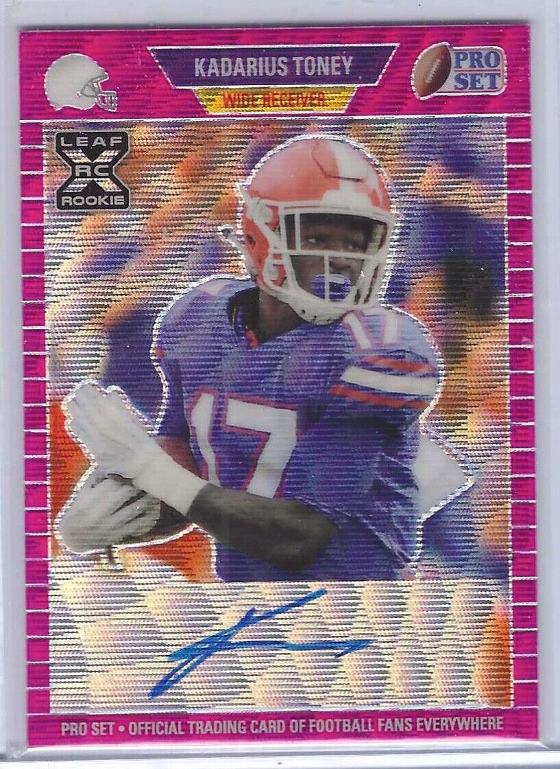 KADARIUS TONEY 2021 LEAF DRAFT PRO SET PINK WAVE PRIZM ROOKIE AUTO RC #D 25/30