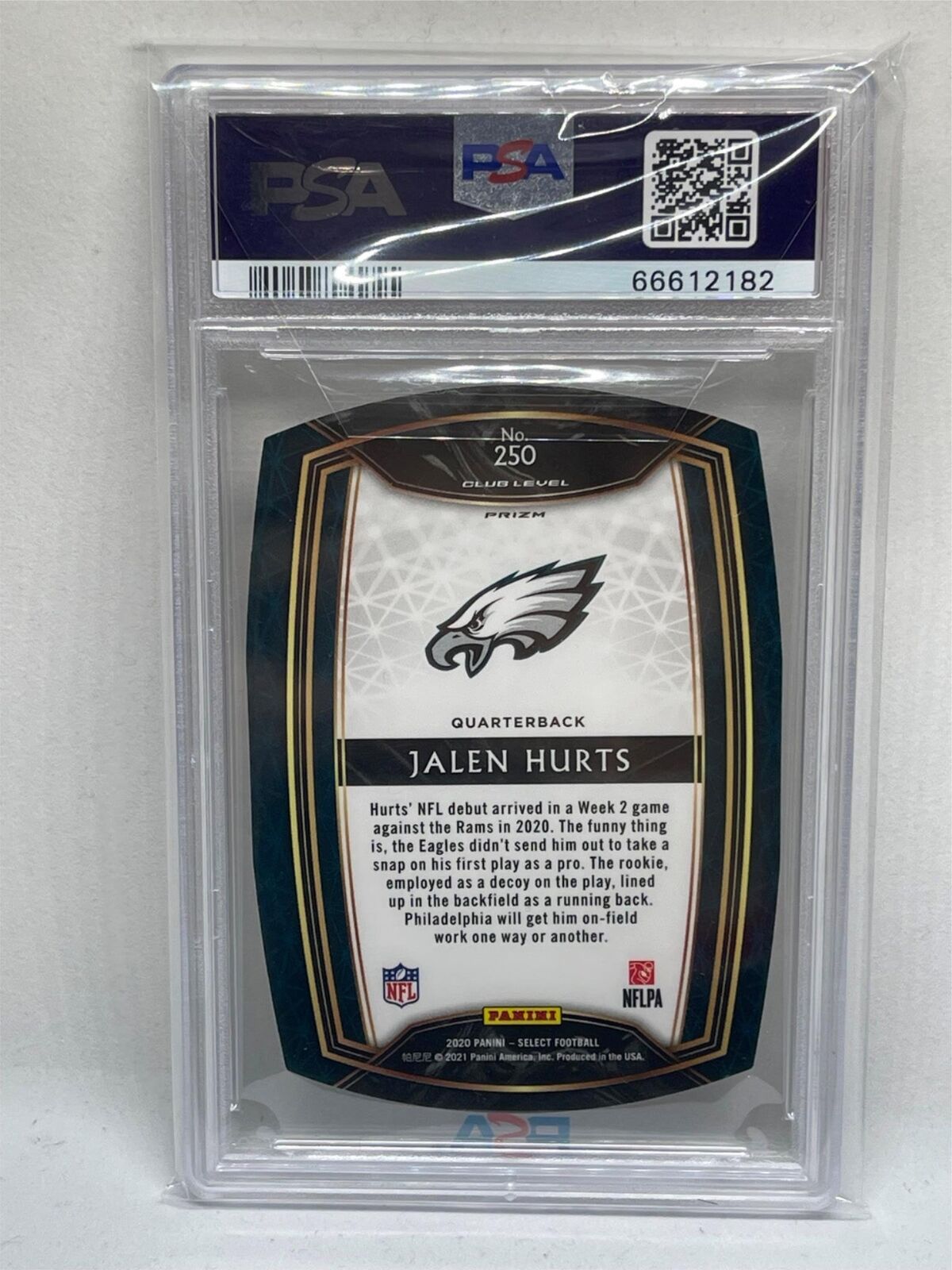 JALEN HURTS 2020 SELECT CLUB LEVEL DIE CUT WHITE PRIZM RC # 250 PSA 9 POP 10