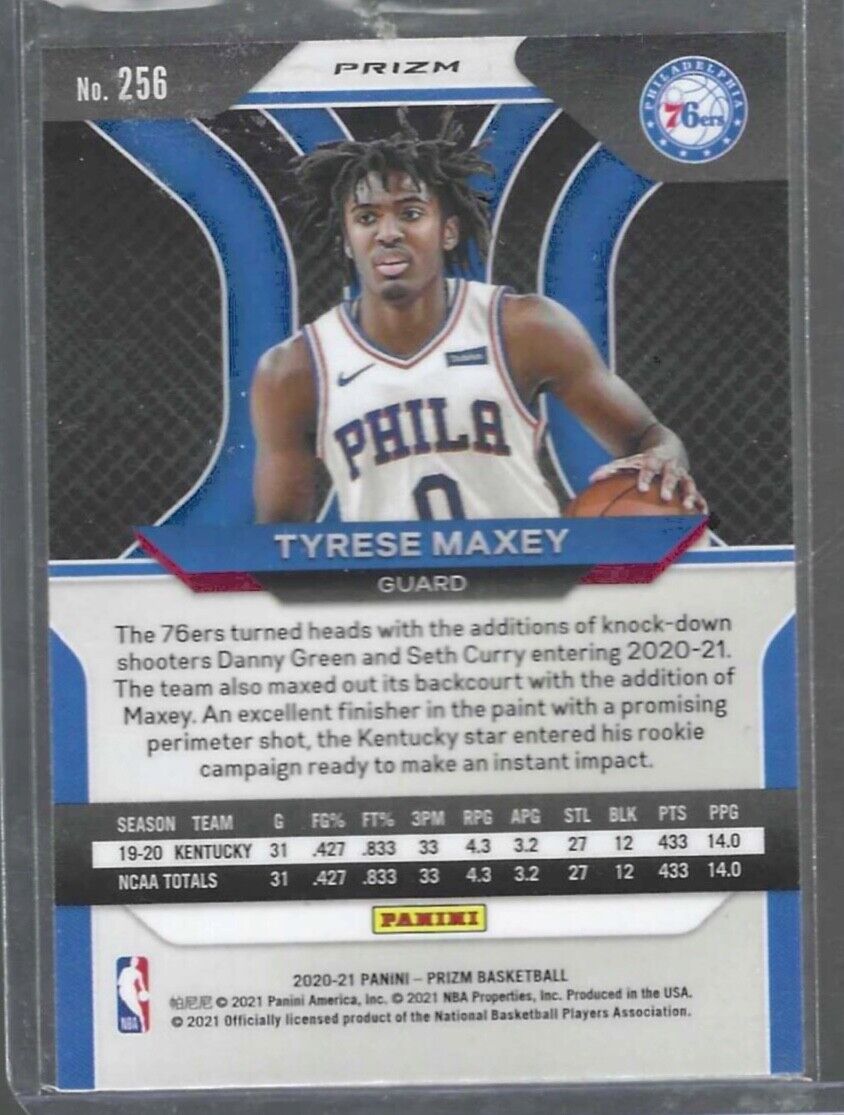 TYRESE MAXEY 2020-21 PANINI PRIZM RED RUBY WAVE PRIZMS ROOKIE RC #256