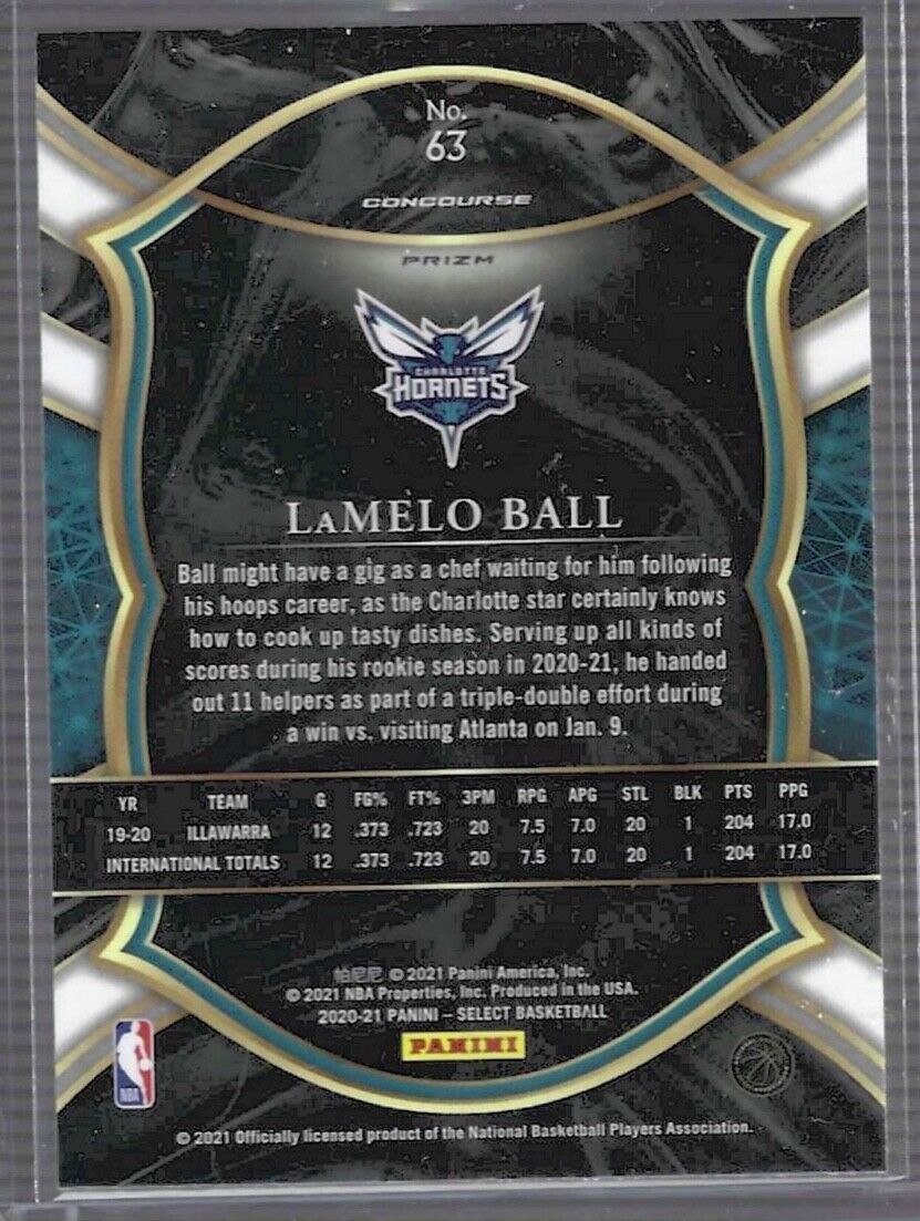 LAMELO BALL 2020-21 PANINI SELECT CONCOURSE CRACKED ICE PRIZM ROOKIE RC #63