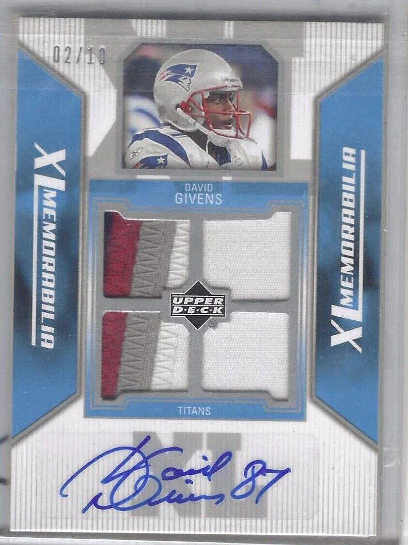 DAVID GIVENS 2004 UPPER DECK XL MEMORABILIA QUAD PATCH AUTO #D /10