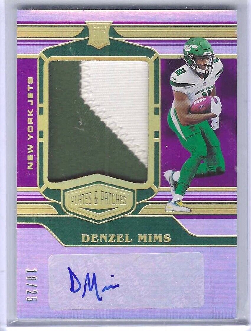 DENZEL MIMS 2020 PANINI PLATES & PATCHES PURPLE ROOKIE PATCH AUTO RC #D 18/25