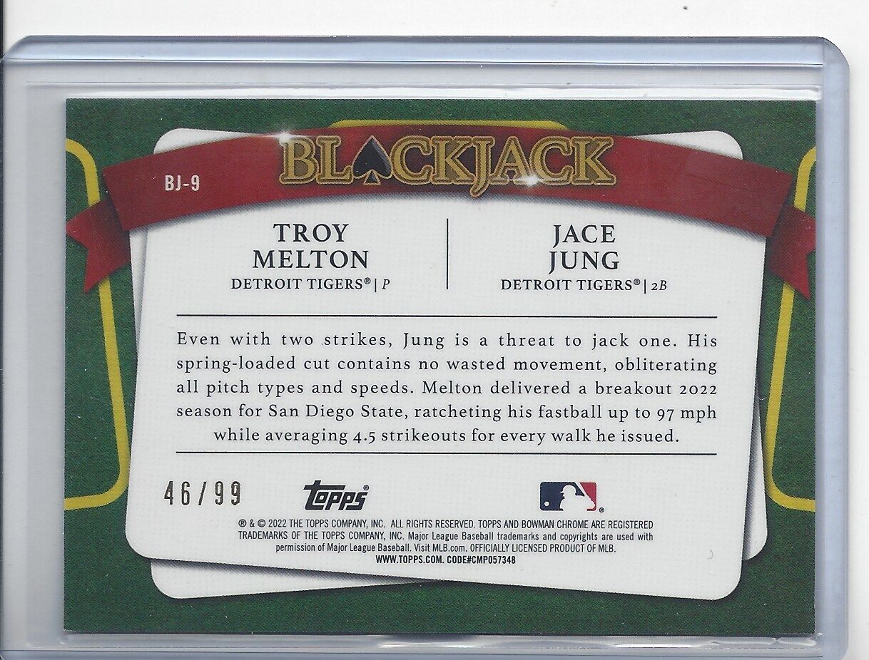 JACE JUNG TROY MELTON 2022 BOWMAN DRAFT CHROME BLACKJACK GREEN REFRACTOR #D /99