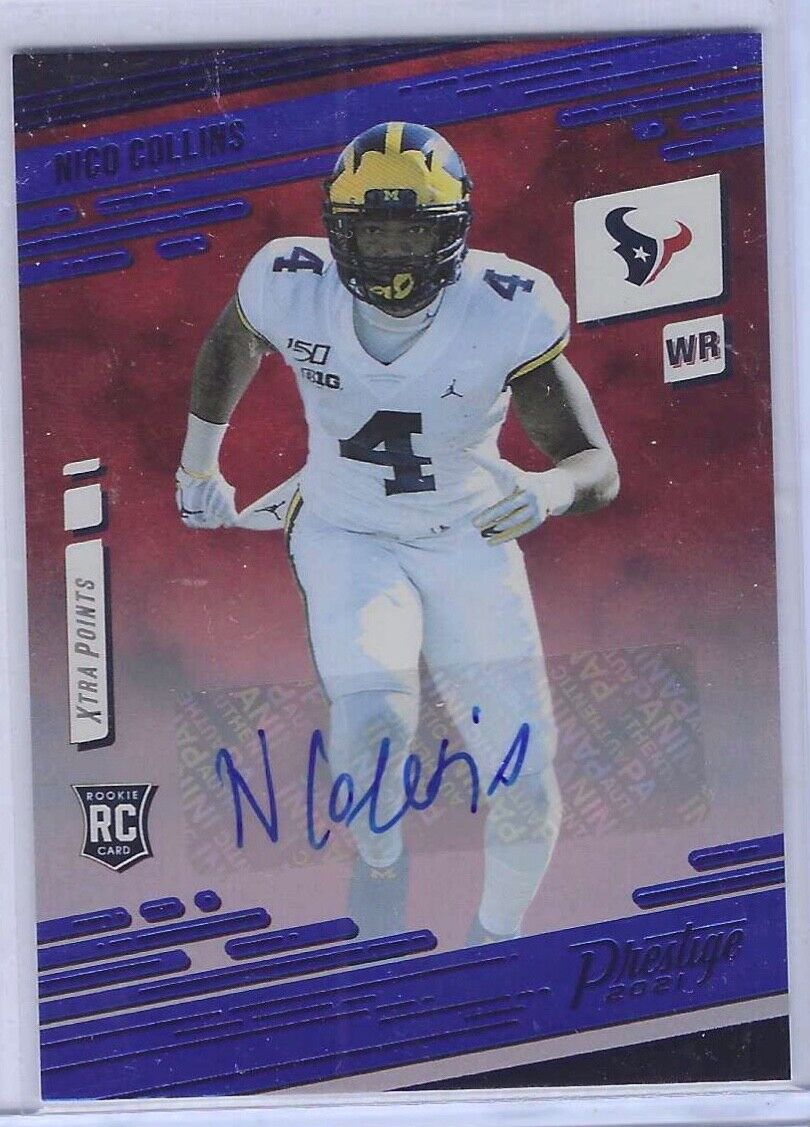 NICO COLLINS 2021 PANINI PRESTIGE BLUE FOIL XTRA POINTS ROOKIE AUTO RC #237