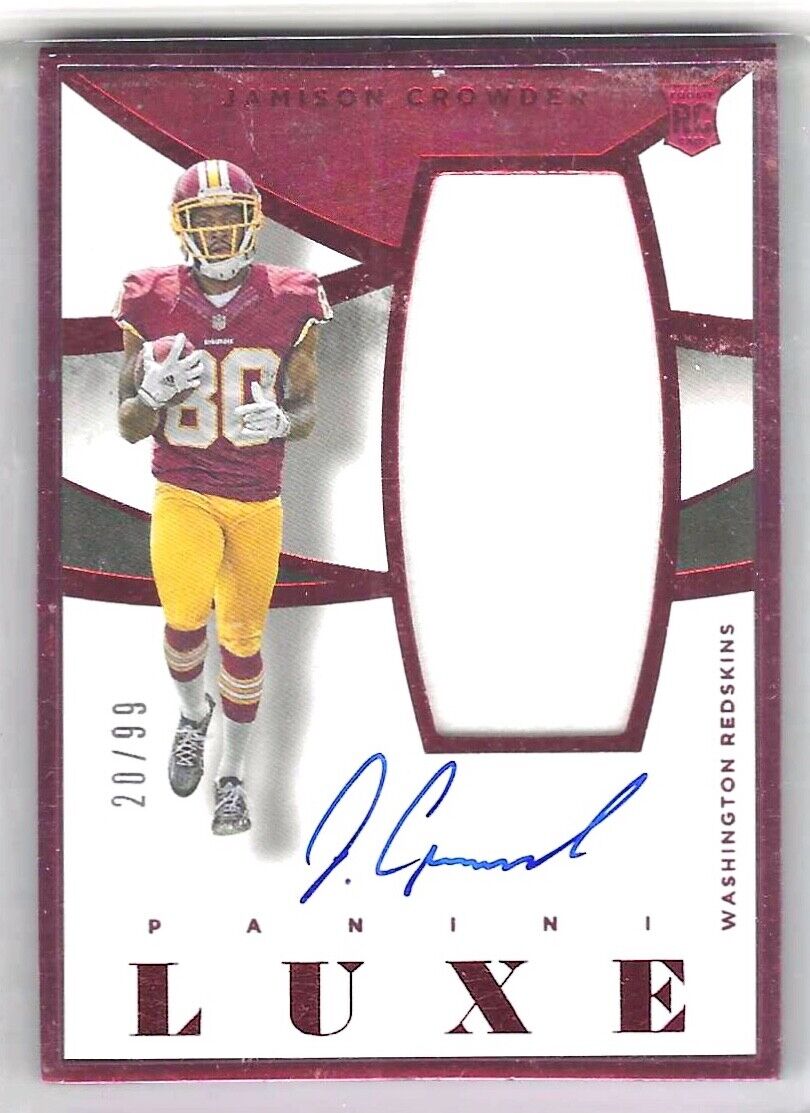 JAMISON CROWDER 2015 PANINI LUXE RED FRAME ROOKIE JUMBO PATCH AUTO RC #D /99