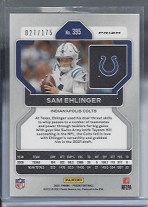 SAM EHLINGER 2021 PANINI PRIZM HYPER PRIZMS ROOKIE RC #D 27/175
