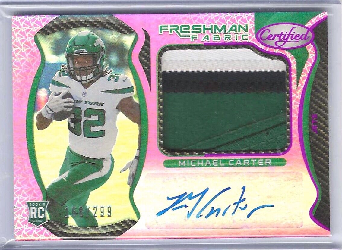 MICHAEL CARTER 2021 PANINI CERTIFIED PINK RPA ROOKIE PATCH AUTO RC #D 168/299