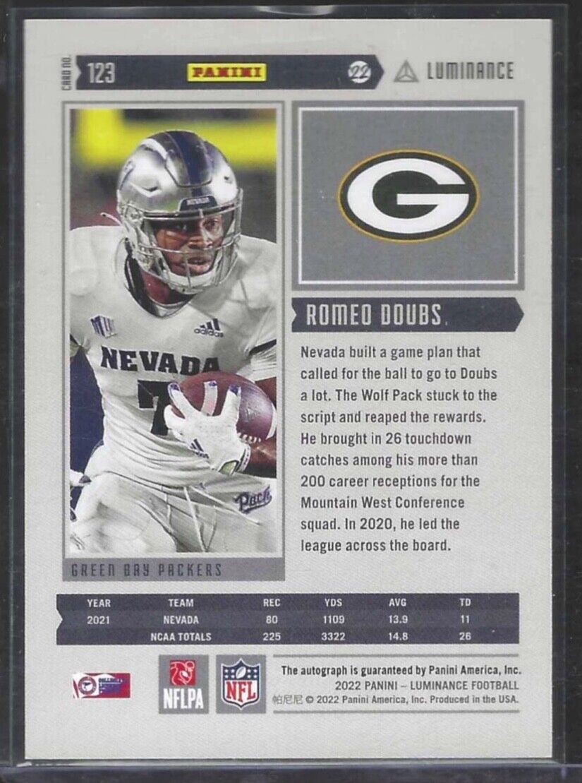 ROMEO DOUBS 2022 PANINI LUMINANCE SILVER FOIL ROOKIE AUTO RC #D 031/349