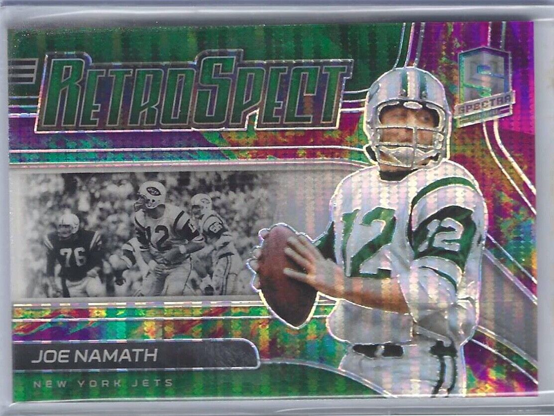 JOE NAMATH 2021 PANINI SPECTRA NEON GREEN LIGHT PRIZM RETROSPECT INSERT #D 46/99