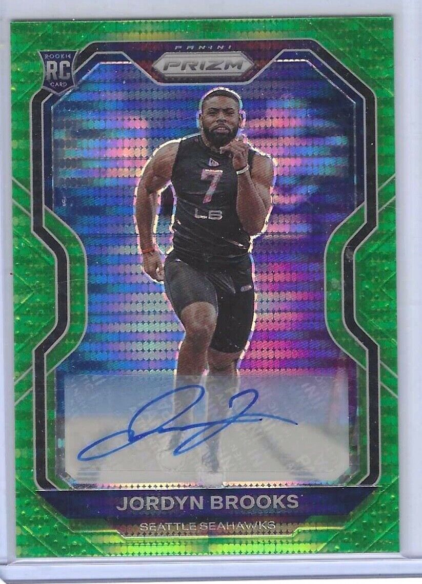 JORDYN BROOKS 2020 PANINI PRIZM GREEN PULSAR PRIZM ROOKIE AUTO RC #388