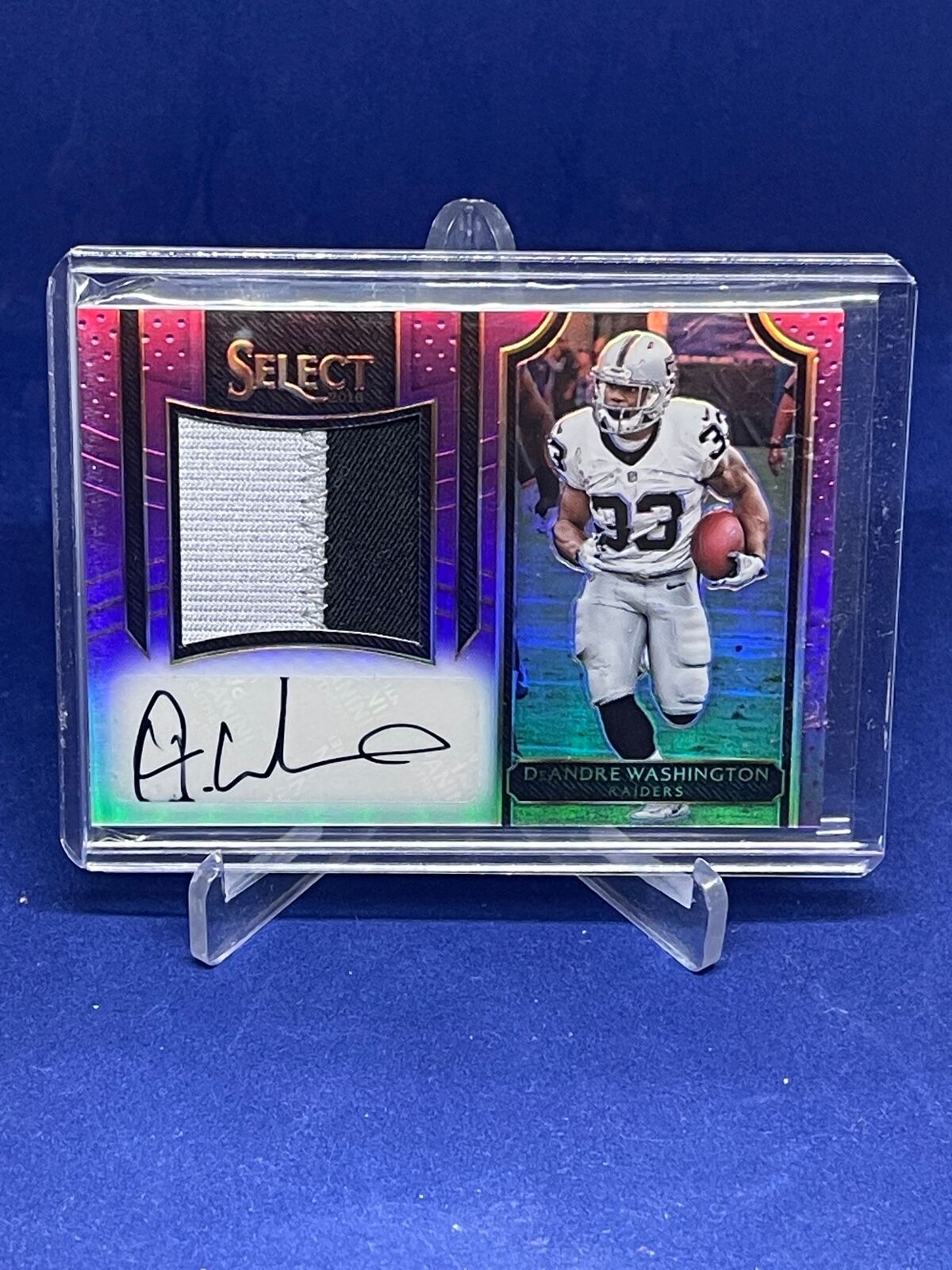 DEANDRE WASHINGTON 2016 PANINI SELECT PATCH AUTO PURPLE PRIZM RC #D 47/60