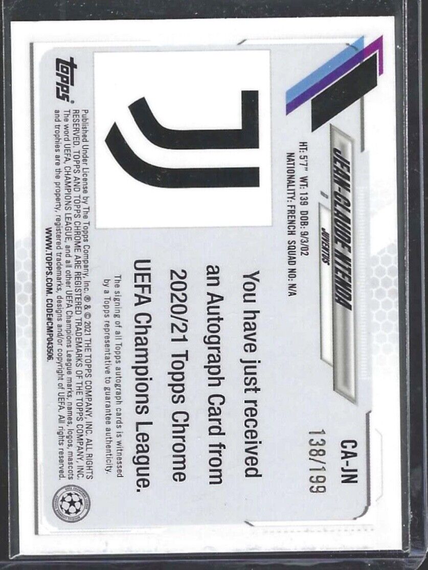JEAN-CLAUDE NTENDA 2020-21 TOPPS CHROME UEFA AQUA REFRACTOR AUTO RC #D 138/199