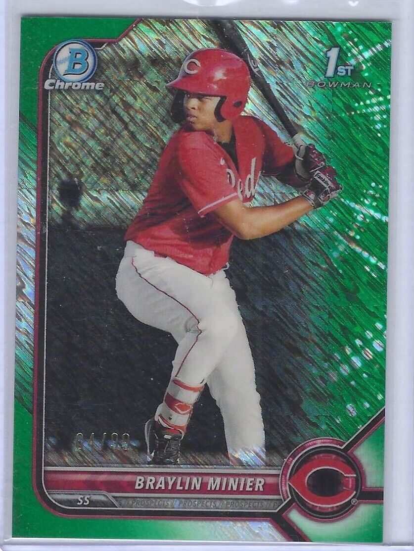 BRAYLIN MINIER 2022 BOWMAN CHROME GREEN SHIMMER REFRACTOR 1ST PROSPECT #D 64/99