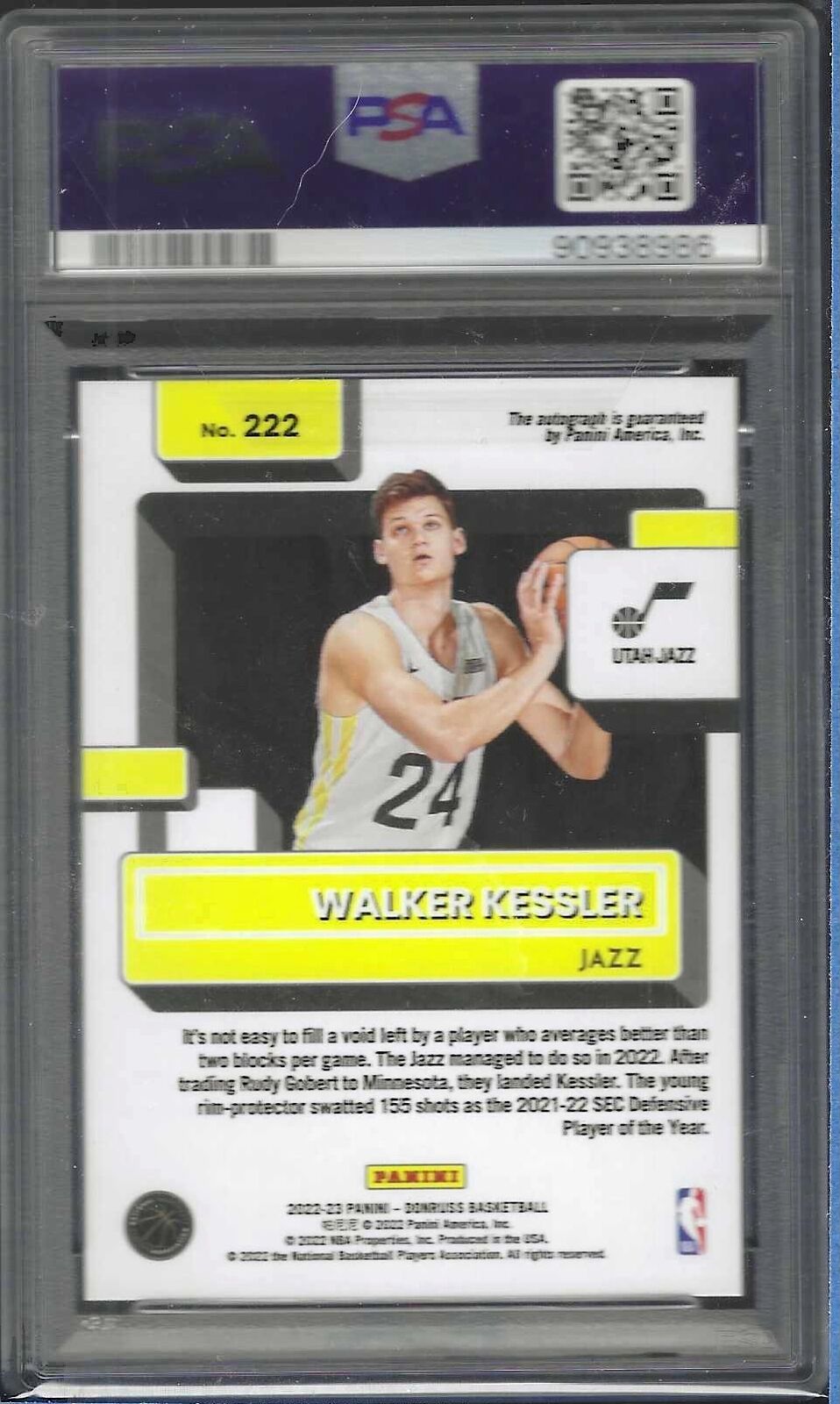 WALKER KESSLER 2022 PANINI DONRUSS CHOICE ROOKIE AUTO RC #222 PSA 9 MINT