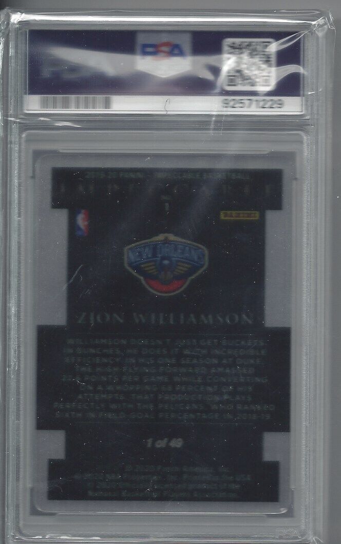 1/1 ZION WILLIAMSON 2019-20 IMPECCABLE STAINLESS STARS PURPLE RC #D 1/49 PSA 10