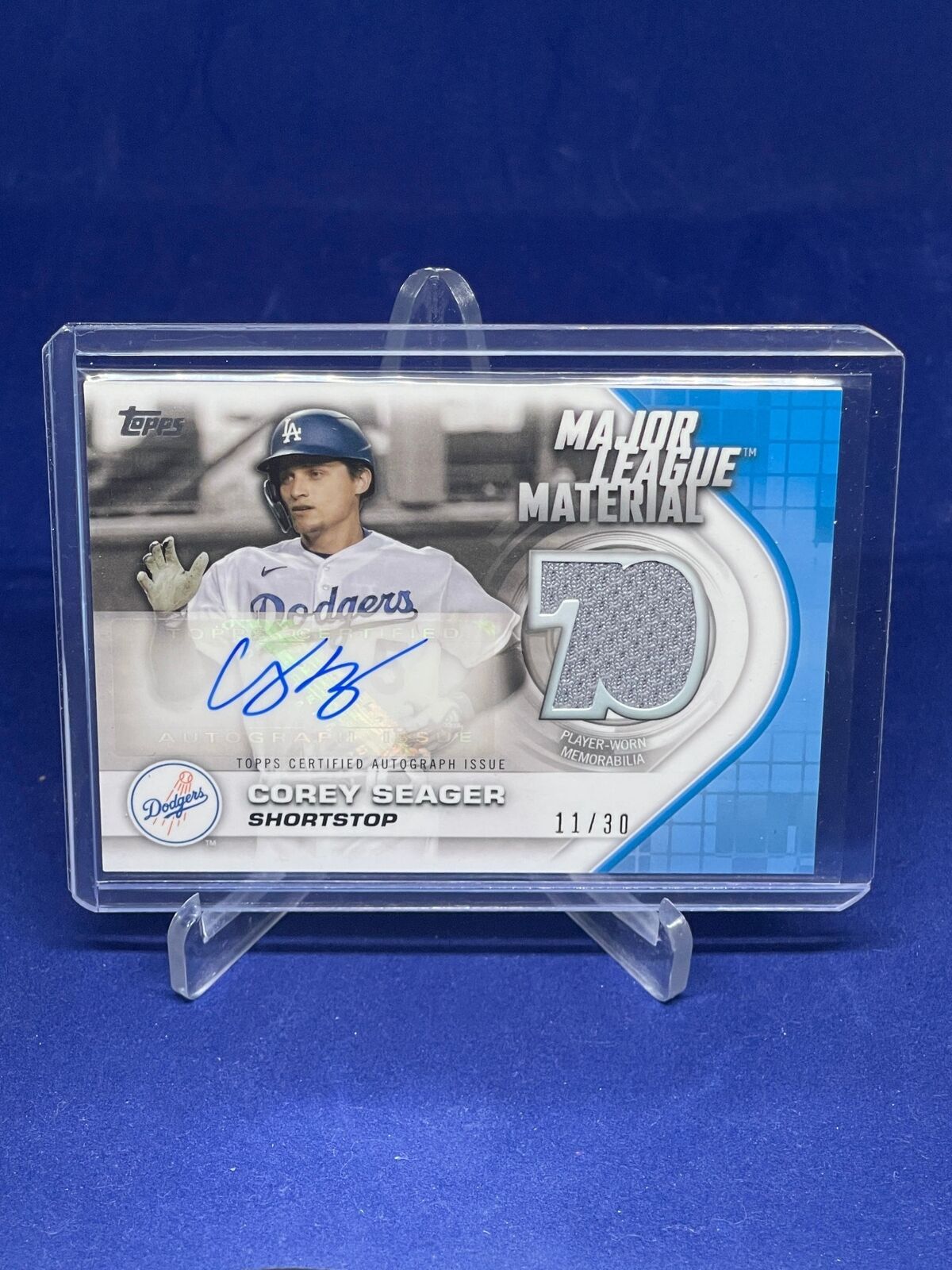 COREY SEAGER 2021 TOPPS UPDATE SERIES MATERIALS JERSEY AUTO #D 11/30