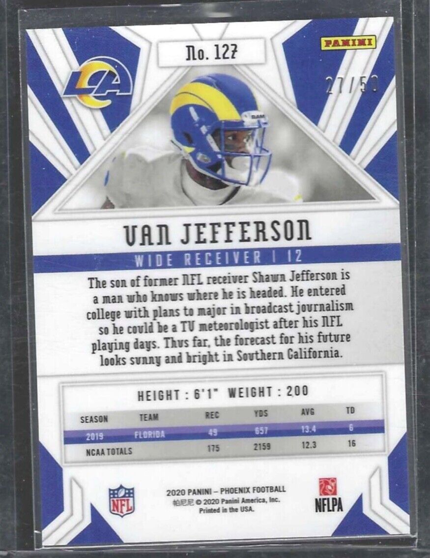 VAN JEFFERSON 2020 PANINI PHOENIX BLUE CRACKED ICE PRIZM ROOKIE RC #D 27/50