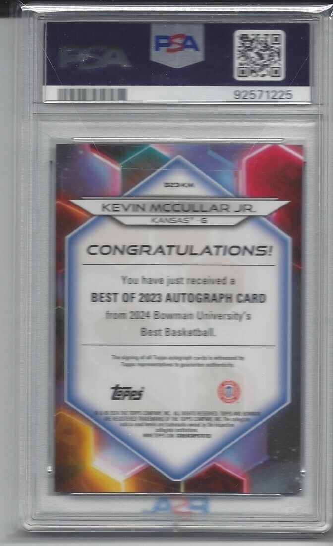 KEVIN MCCULLAR 2023 BOWMANS BEST UNIVERSITY REFRACTOR AUTO /125 PSA 10 POP 1/1